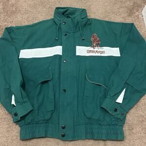 Vintage Captain Morgan Embroidered Wind Breaker Jacket Size Small Green Full Zip
